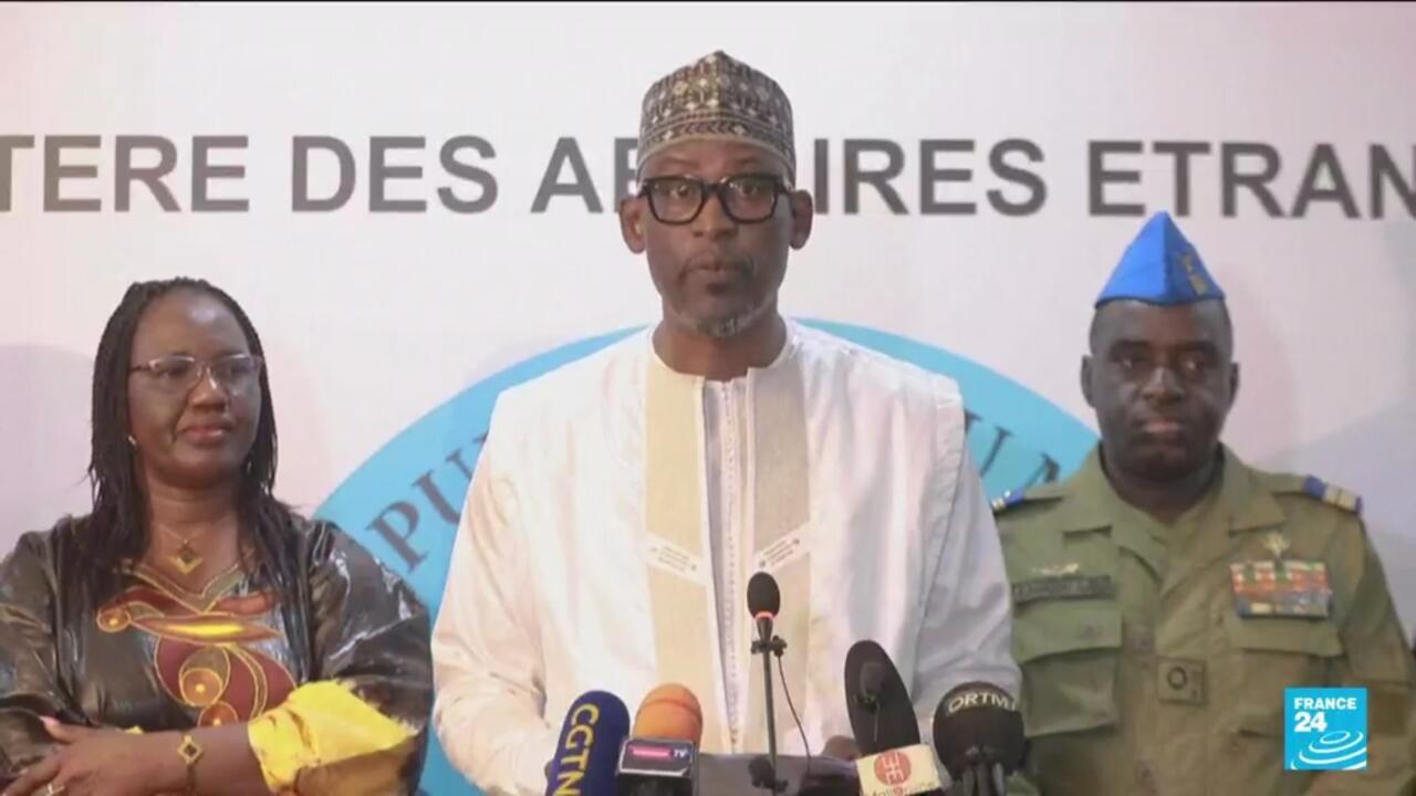 Abdoulaye Diop, Mali's foreign minister, speaks about the Alliance of Sahel States on September 16, 2023.